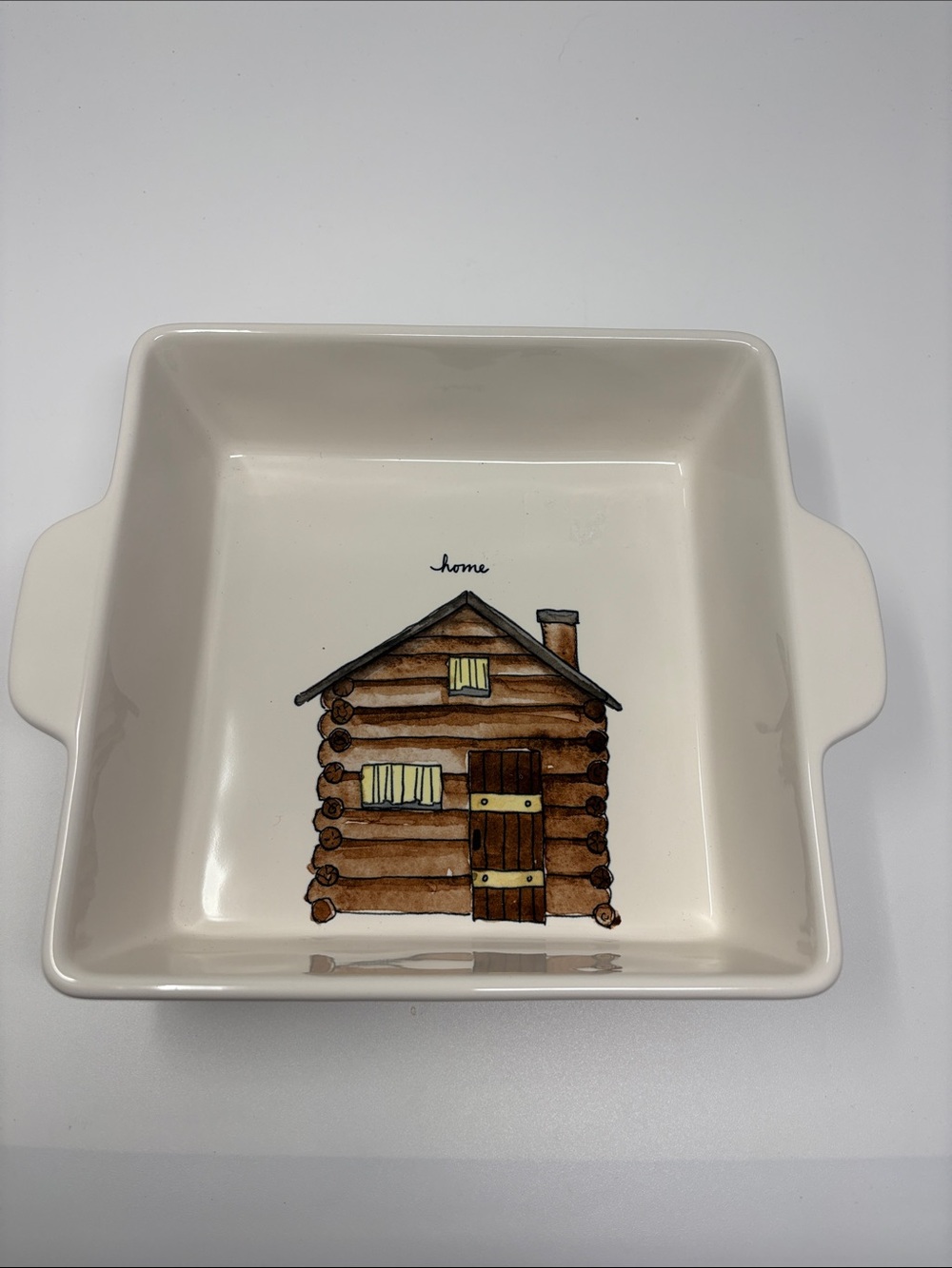 RAE DUNN Artisan collection Square Baker in Cream with Log Cabin Motif